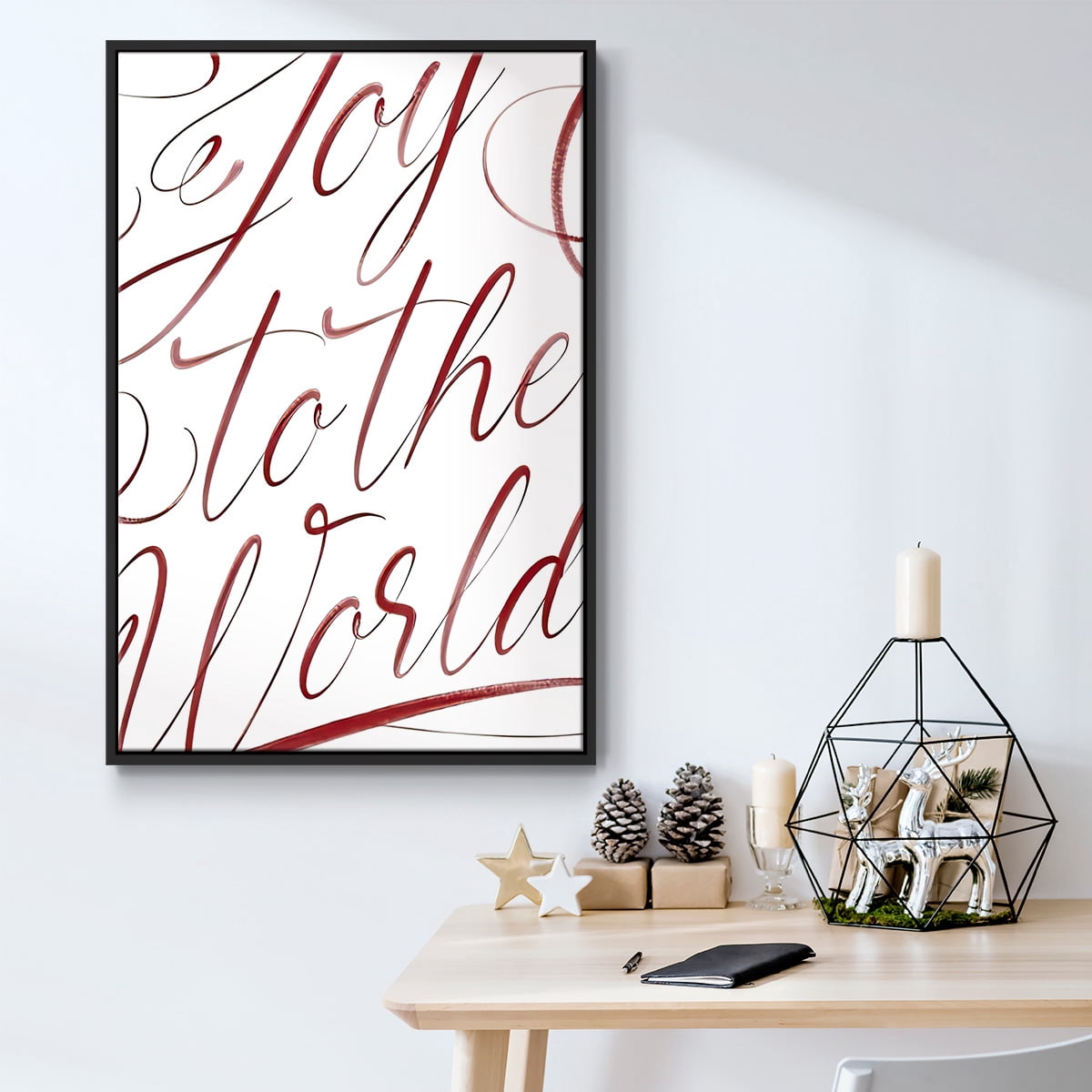 Joy To The World - Framed Gallery Wrapped Holiday Canvas - 17 x 25 - Black Frame