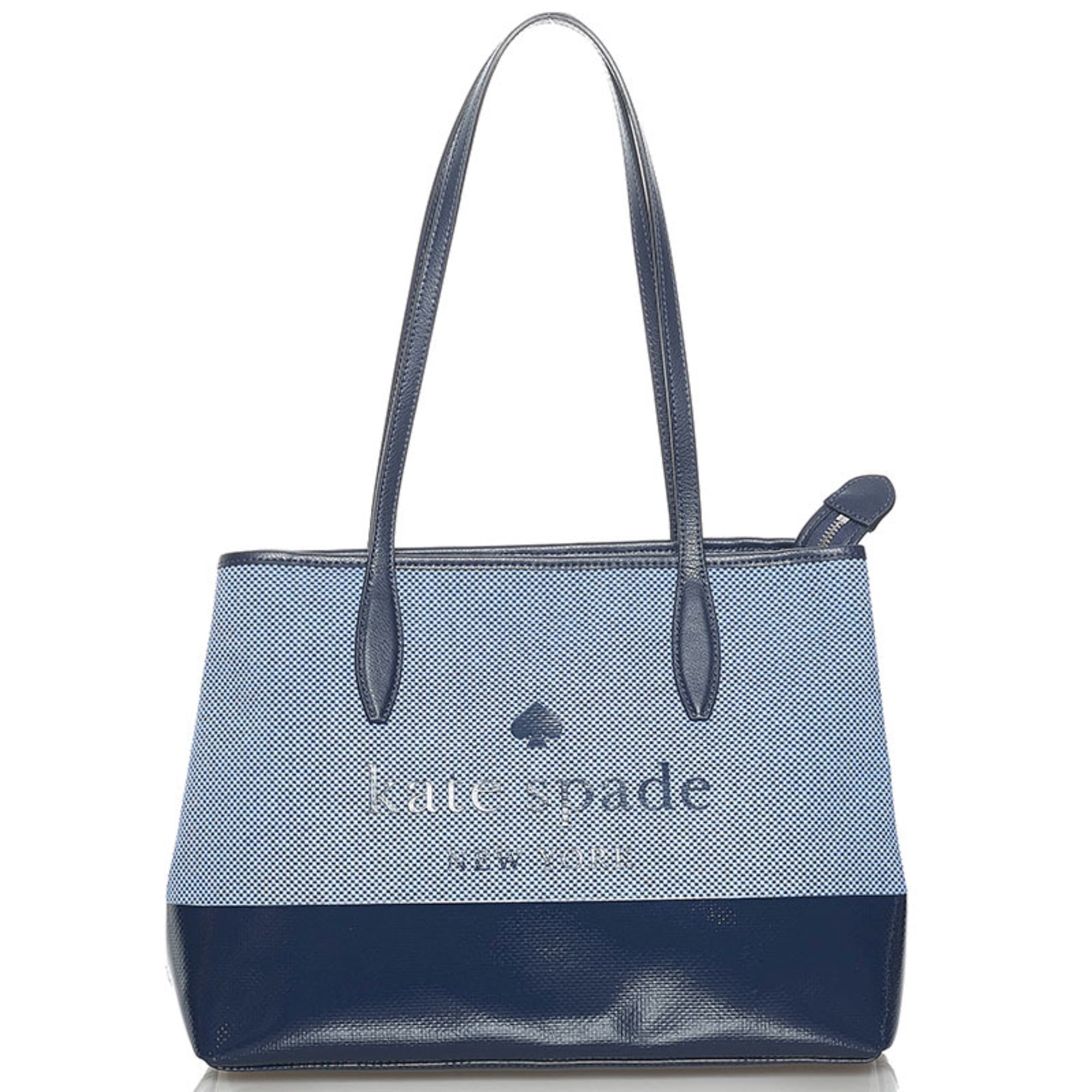 Authenticated Used Kate spade bicolor tote bag blue navy canvas leather