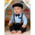 thumbnail image 6 of CARETOO Baby Boy Clothes Infant Formal Dress Outfit Set Romper Shirt Bowtie Beret Suspender Pants 0-24M 4Pcs Church Wedding Baptism Suit Cotton Fabric, 6 of 11