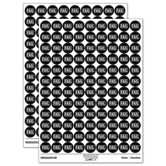 Test Result Fail 200  Round Stickers - Black - Gloss Finish - 0.50" Size