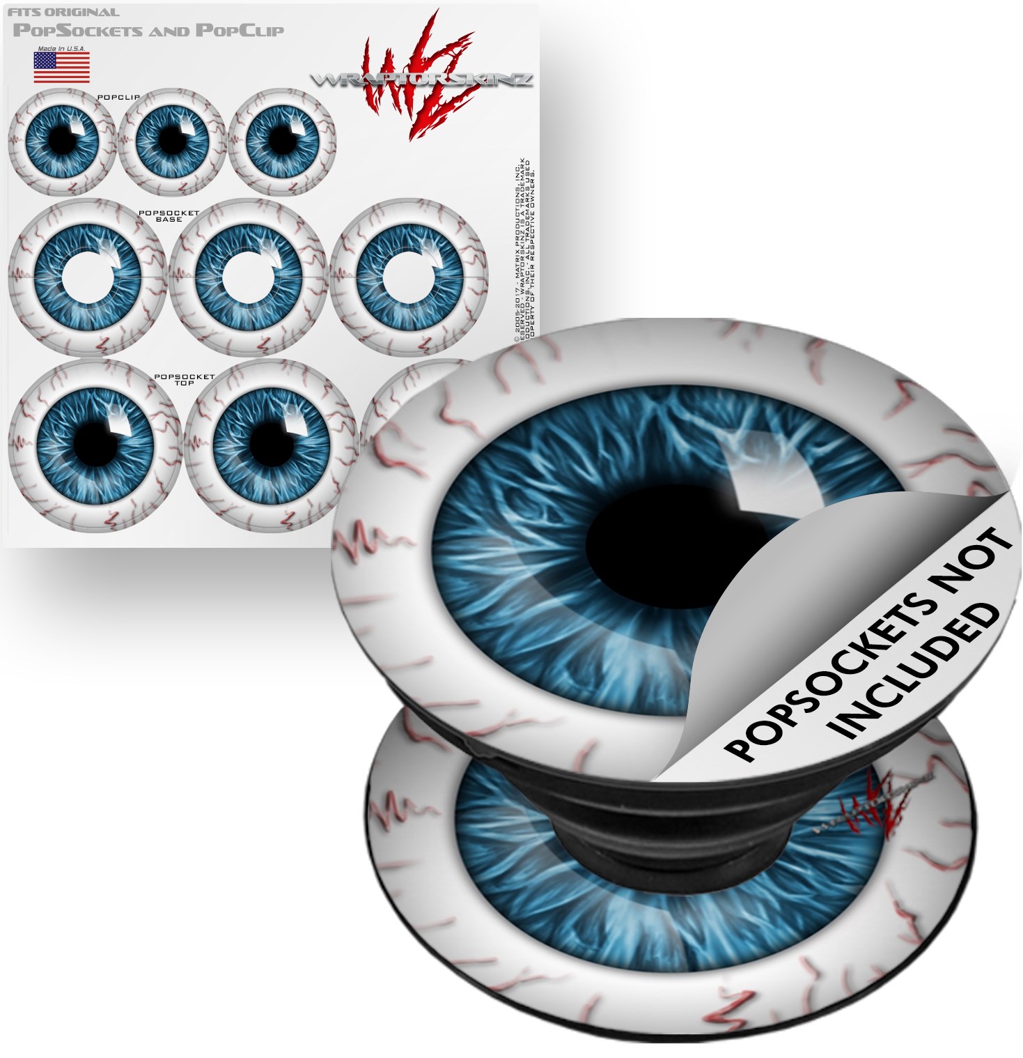 Decal Style Vinyl Skin Wrap 3 Pack for PopSockets Eyeball Blue (POPSOCKET NOT INCLUDED) by WraptorSkinz
