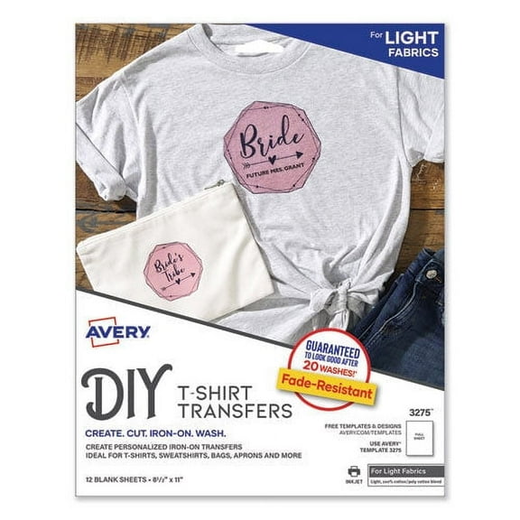 Avery Avery Fabric Transfers, 8.5 X 11, White, 12-Pack