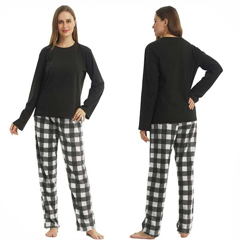 LNFINTDO Matching Couple Pajama Set, Matching Pjs for Couples, Plaid Pajama Set for Women and Men Soft Warm Fleece Shirt and Pants Sleepwear Set, Grey Plaid, Small