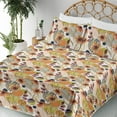 thumbnail image 3 of Ambesonne Retro Fitted & Flat Sheet with Shams 4 Pcs Set, Daisy Flowers Leaves Print, Queen, Green Orange and Grey Teal, 3 of 5