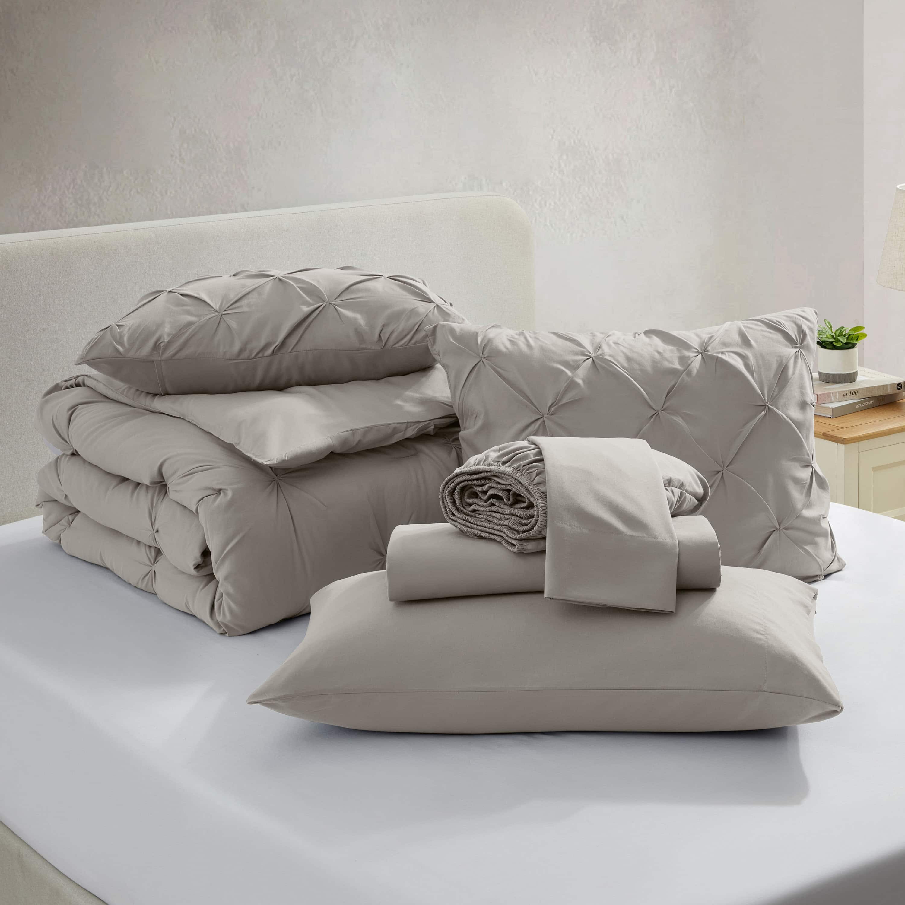 LammaLoe Twin Comforter Sets, 5 Piece Bed In A Bag Pintuck Bedding Sets, linen