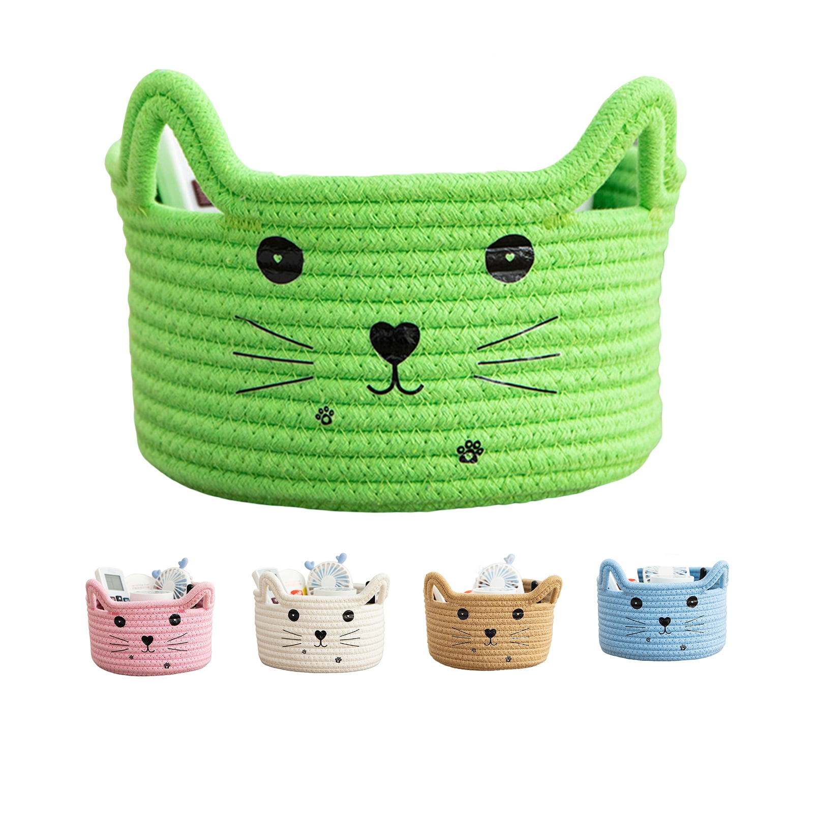 Cotton Rope Baskets, Toy Storage Bins Cat Ears Decorative Baskets for