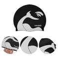 thumbnail image 3 of Unique Bargains 1 Pc Waterproof Whale Tail Pattern Swim Cap Black White, 3 of 6