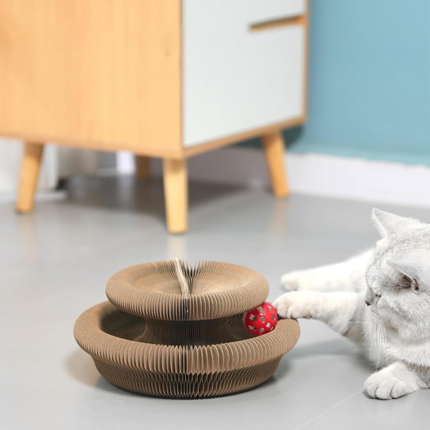 Cat Scratching Board with Ball, Interactive Foldable Cats Cardboard Toy (2PCS)