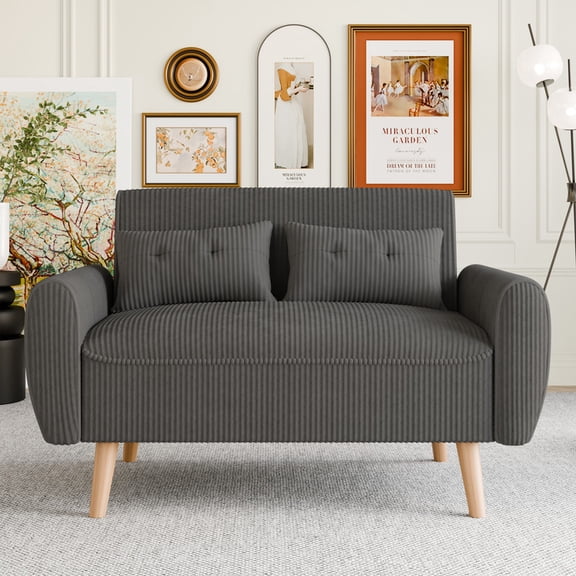 Sobaniilo 47" Small Modern Loveseat Sofa, Mid Century Linen Fabric 2-Seat Sofa Couch Tufted Love Seat with Back Cushions and Tapered Wood Legs for Living Room, Bedroom and Small Space (Dark Gray)