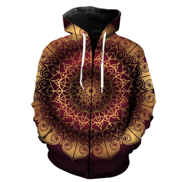Sudadera con capucha y cremallera de mandala para hombre, unisex, genial, con capucha, sudaderas de primavera, hip hop, manga larga, divertida, a la moda, con estampado 3D para adolescentes.