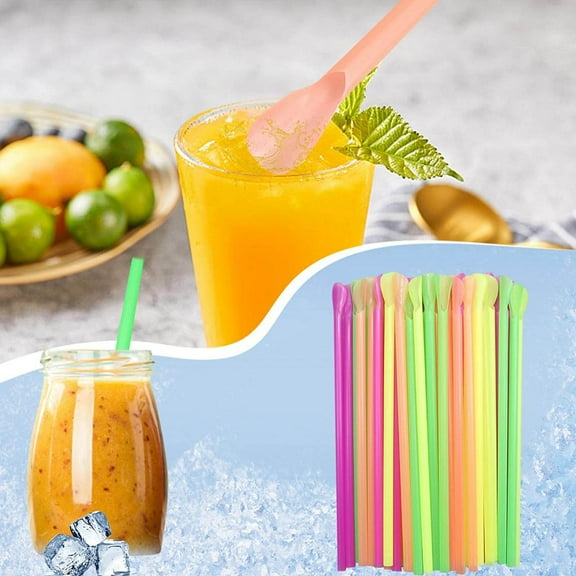 100 PCS Snow Cone Straws,Straws With Snow- Spoon Disposable Straws,Spoon Straws,Assorted Bright Colors Sorbet Drink Party for Drinking Summer Straws for Home Or Party (Multicolor)