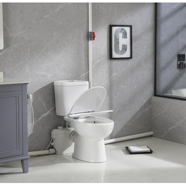 Macerating Toilet with Macerator Pump, Upflush Toilet For Basement including Toilet Bowl,Toilet Tank with Top Flush Valves, Silent Seat Cover Bowl, Nano Glaze Finish