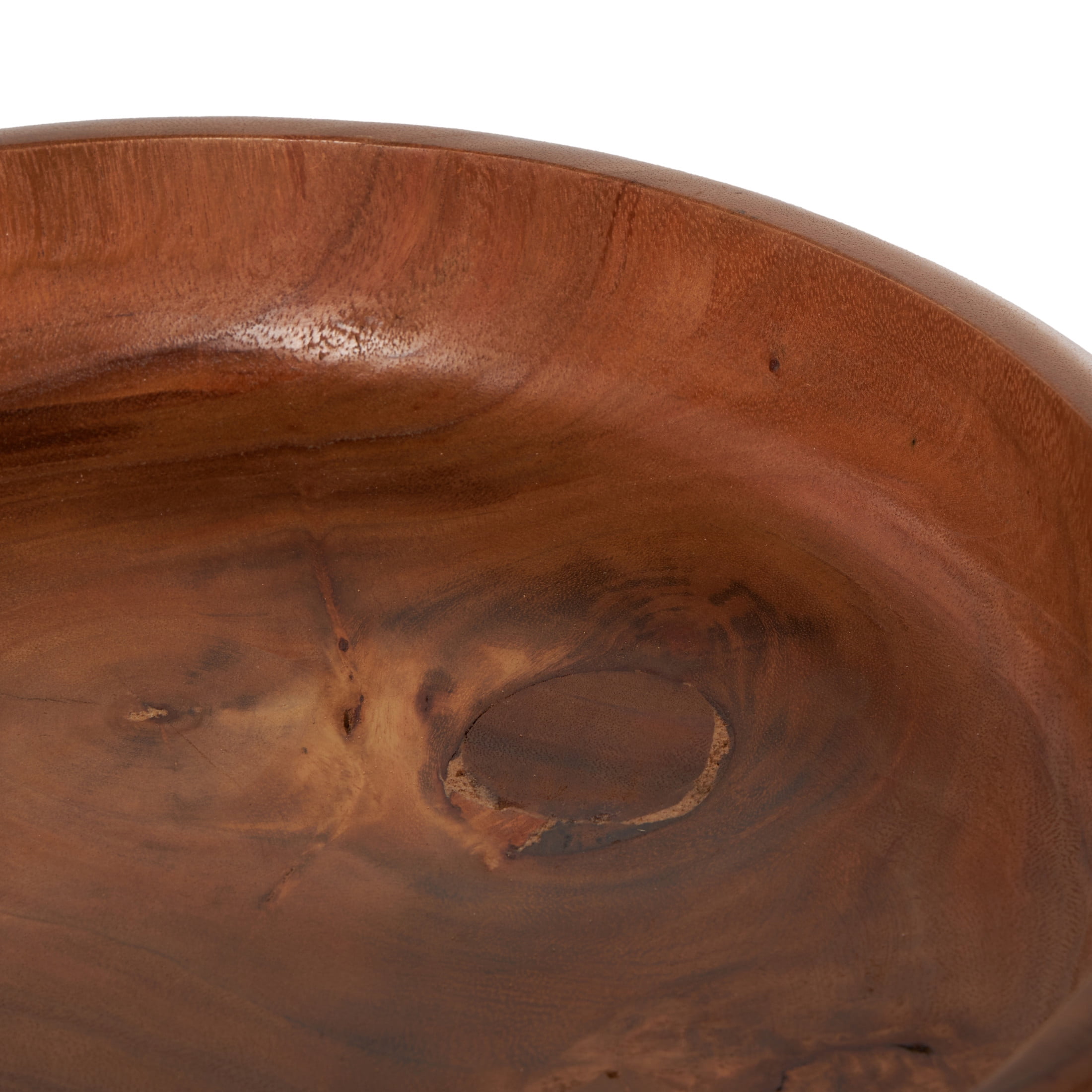 DecMode 18" Handmade Round Gear Brown Wood Decorative Bowl with Peg Leg
