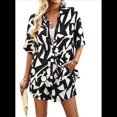 thumbnail image 4 of Conjunto Deportivo Informal de Verano de 2 Piezas con Blusa y Estampado Floral para Mujer, Larga, Botones y Cuello Halter, en y Negro, Talla L, 4 of 10