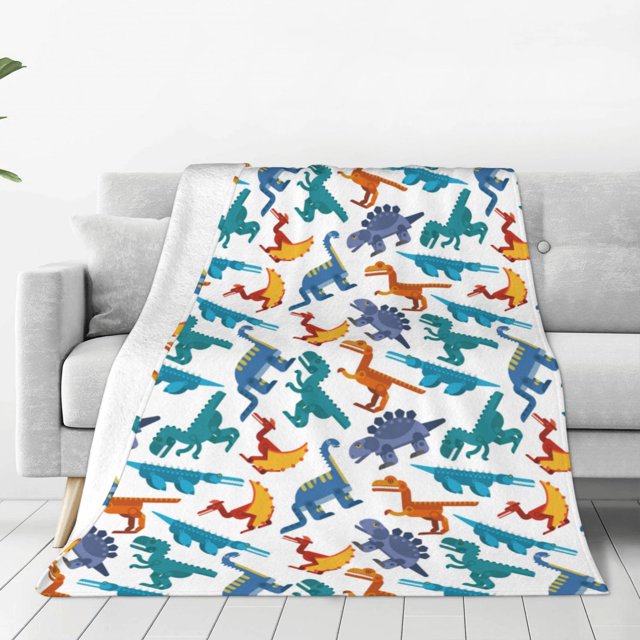 Fotbe Block Dinosaur Manta de Franela Acolchonada con Estampado, Súper Suave y Esponjosa, Extra Grande para Sofá, Cama, Uso Todo el Año-80"x60"