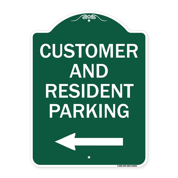 SignMission A-DES-GW-1824-23053 18 x 24 in. Designer Series Sign - Reserved Parking Sign Customer & Visitor Parking with Left Arrow, Green & White