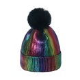 thumbnail image 1 of Sombreros de invierno de punto, con rayas, rizados, sin bordes, para el frío, cálidos para exteriores, gruesos, con bolas de pelo, de lana bronceada, para mujer, 1 of 2