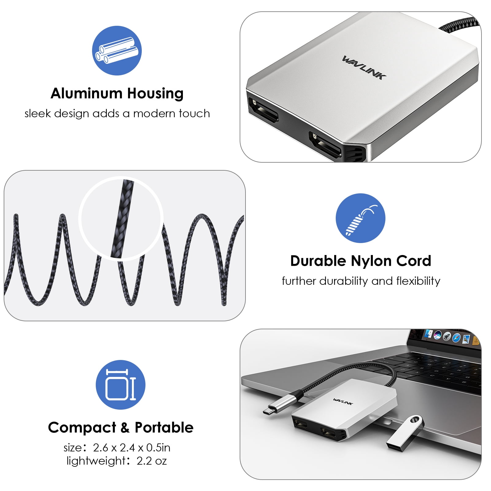 USB C to Dual HDMI Adapter, WAVLINK Dual 4K@60hz HDMI Adapter with 100W Power Delivery for Dell XPS, HP, Lenovo, Thunderbolt 3/4 Laptops, Windows Systerm Laptops Only