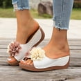 thumbnail image 3 of Rokment Women's Floral Orthopedic Platform Wedge Dress Backless Sandals 2026 Beach Bohemian Comfortable Leather Flower Arch Support Chunky High Heels Walking Slip on Summer Shoes White Size 6.5, 3 of 5