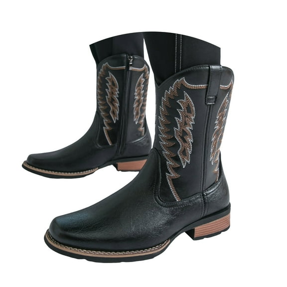 Dakaela Cowboy Boots for Men Embroidered Western Men's Slip on Boot Square Toe Chunky Heel Ankle Booties