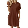 thumbnail image 1 of Pisexur Robe à Manches Courtes Col Rond Femme Été Confort Mode Couleur Unie Poche Robe à Manches Courtes Col Rond Robe Femme, 1 of 6