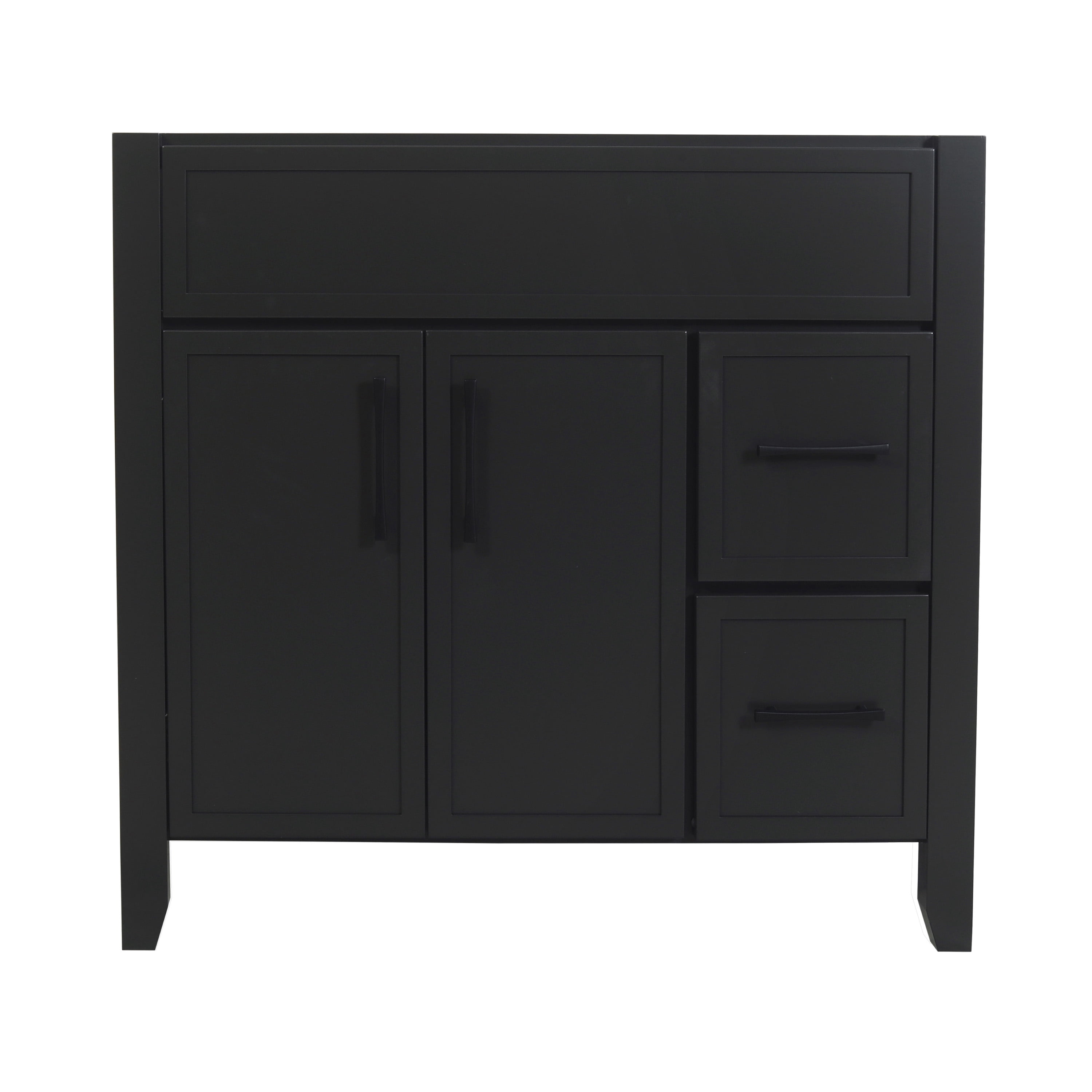 Design House Dawson 36-Inch Bathroom Vanity Cabinet, Fully Assembled, 2-Door 2-Drawer Freestanding, Comfort Height 34 in., Sherwin-Williams® Iron Ore, Matte Black Hardware, 228437-IO-FA