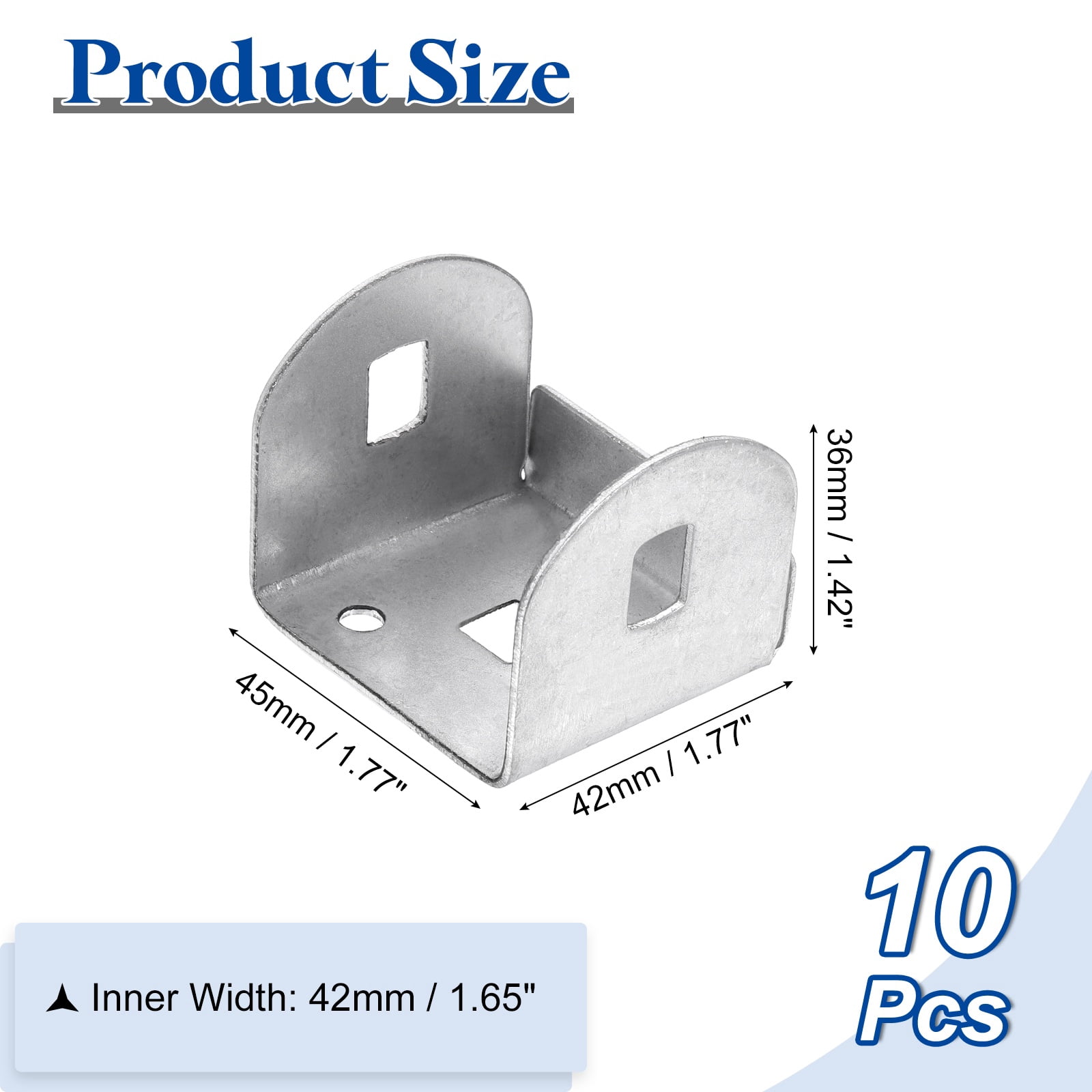 Uxcell 10 Pcs U Bracket for 1.63" Panels, 42 x 45 x 36mm Metal U Shaped Fasteners Brackets for Guardrail or Partitions Connection, Silver