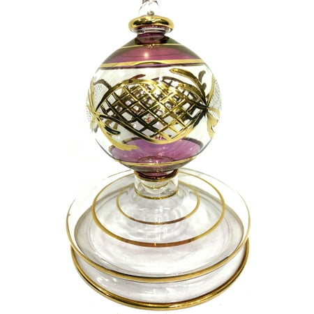 Handmade Golden Tree Christmas Tree Ornament, Burgundy at top and bottom, elaborate gold pattern over clear glass in the middle. Handmade in Egypt. ()