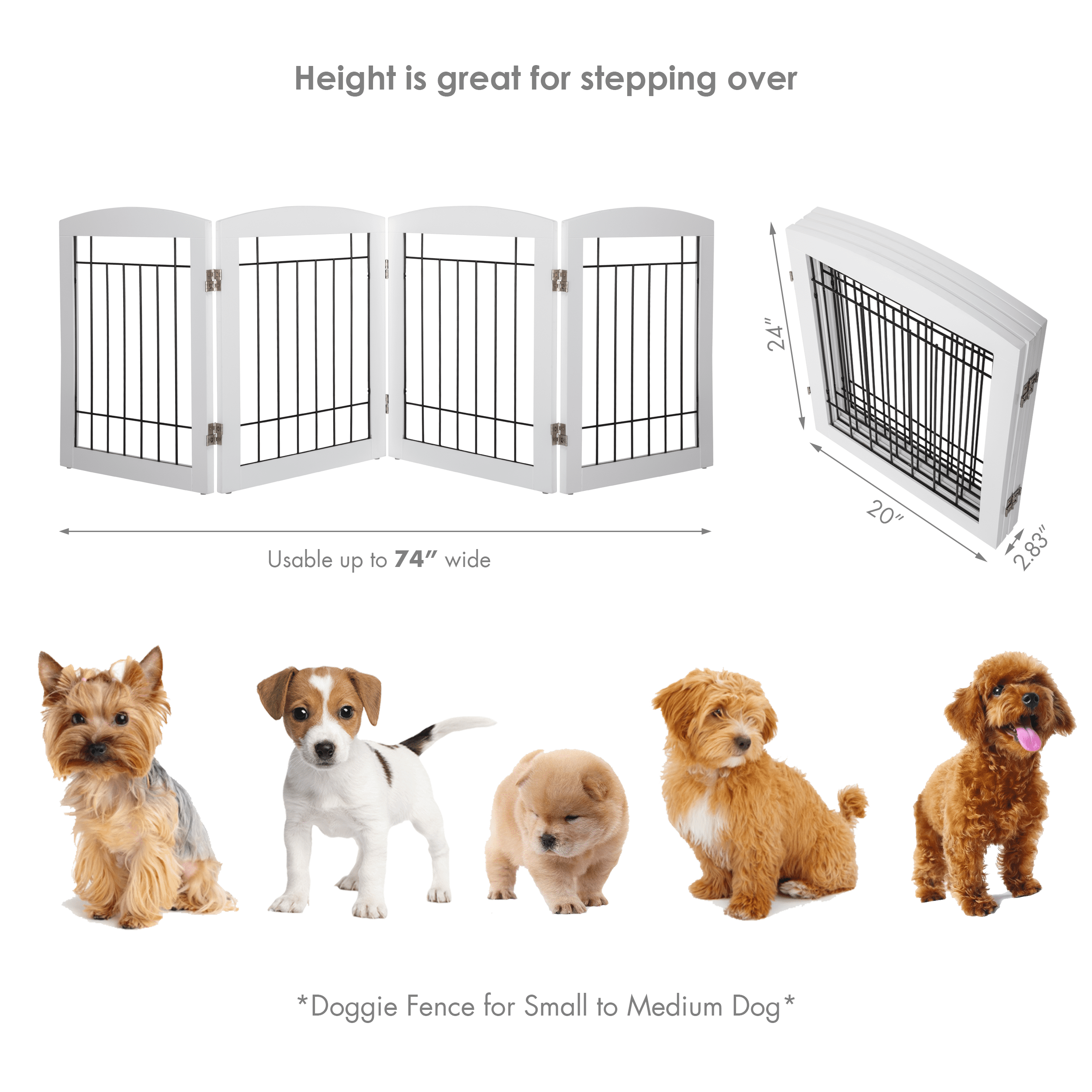 STAROUS White Foldable Pet Gate,Secure Indoor Barrier, Ideal for Doorways, Stairs, and Wide Openings - 80" Wide, 24" Height, 4 Panels