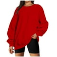 thumbnail image 6 of VANLOFE Women's Solid Color Long Sleeve Sweatshirt Crewneck Sweatshirt for Women Women's Washed Warm Red Sweatshirt 2XL, 6 of 6