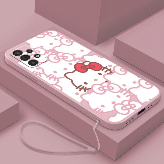 Hello Kitty Art Phone Case For Samsung Note 8 9 10 20 Plus Lite Ultra A32 A52 A52S A72 A02 A22 Lite Liquid Rope Funda Cover Capa Gift Festivals