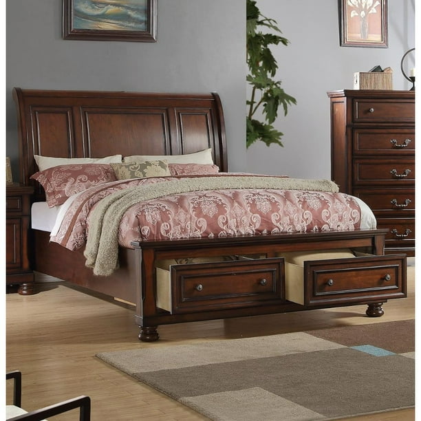 Splendid Wooden Queen Bed, Antique Cherry Finish