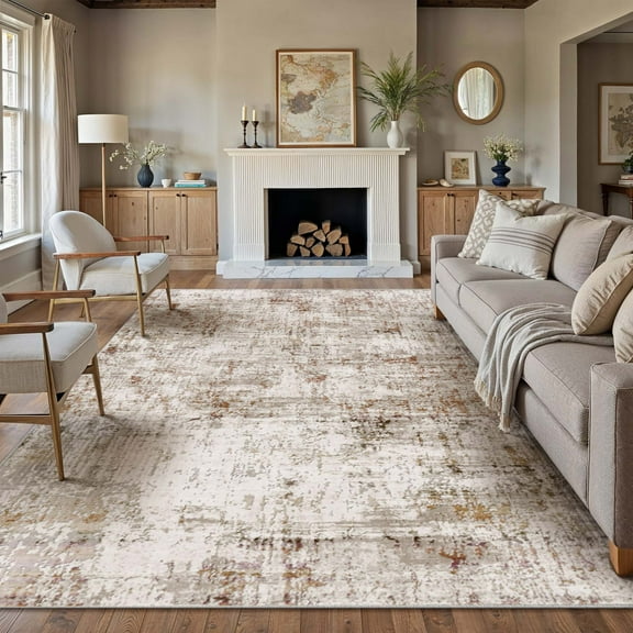 BERTHMEER 5'x7' Modern Abstract Brown Area Rugs for Living Room Bedroom Dining Room Farmhouse Contemporary Rugs Machine Washable non-slip