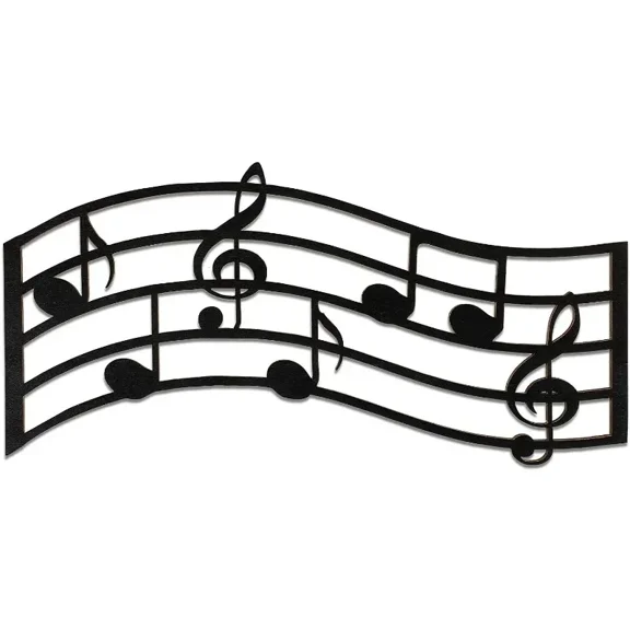 Music Notes Silhouette Wall Sign, Black Treble Clef Glossy Wooden Wall Decoration for Kitchen Bathroom Study Porch Home Decor