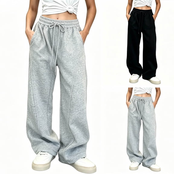Loopsun Kids Girls Pants 5 to 15 Years Solid Fall Winter Elastic Drawstring Pockets Sweatpants
