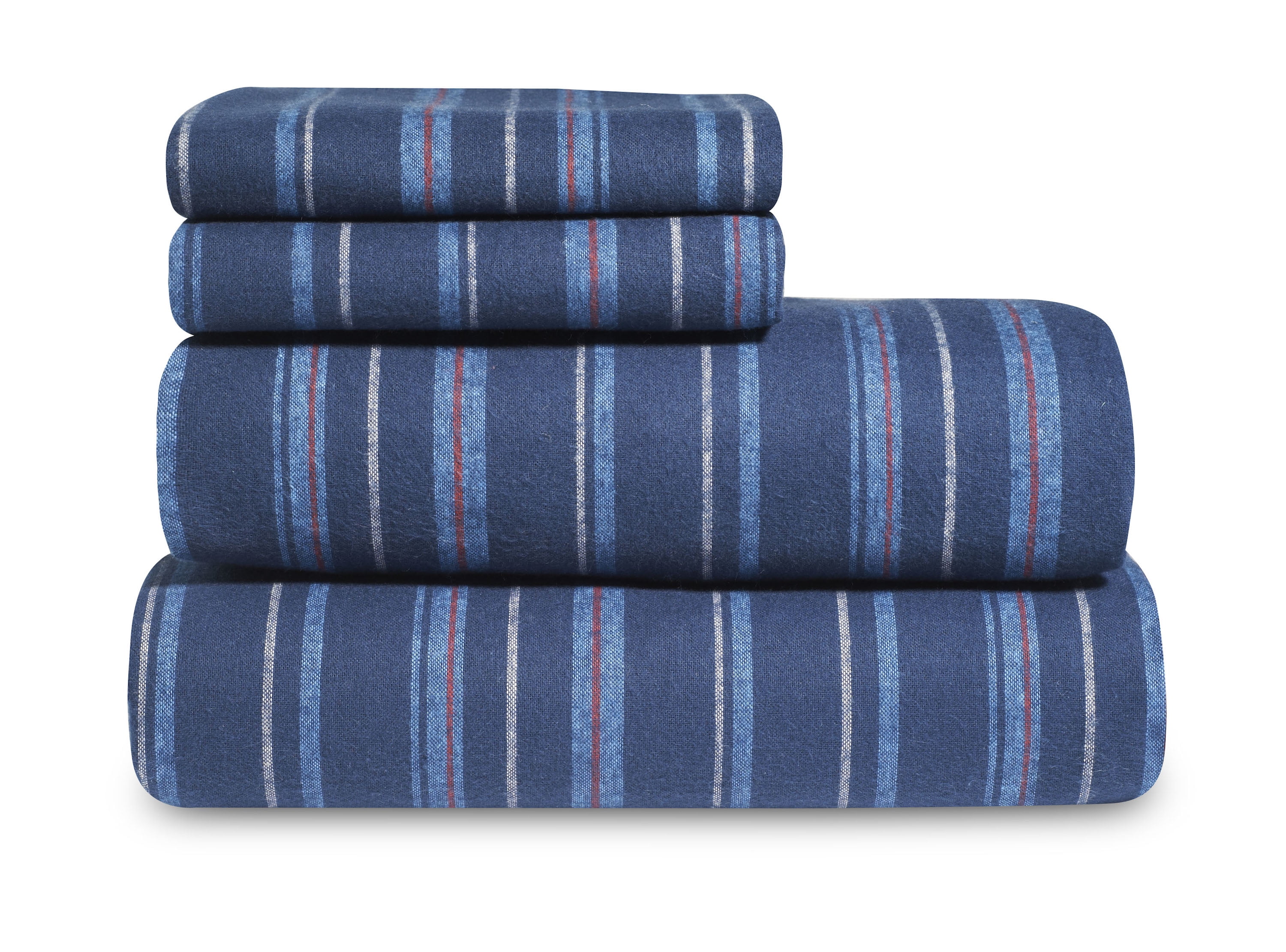 Martex Yarn Dyed Flannel Full Blue Navy Stripe Sheet Set