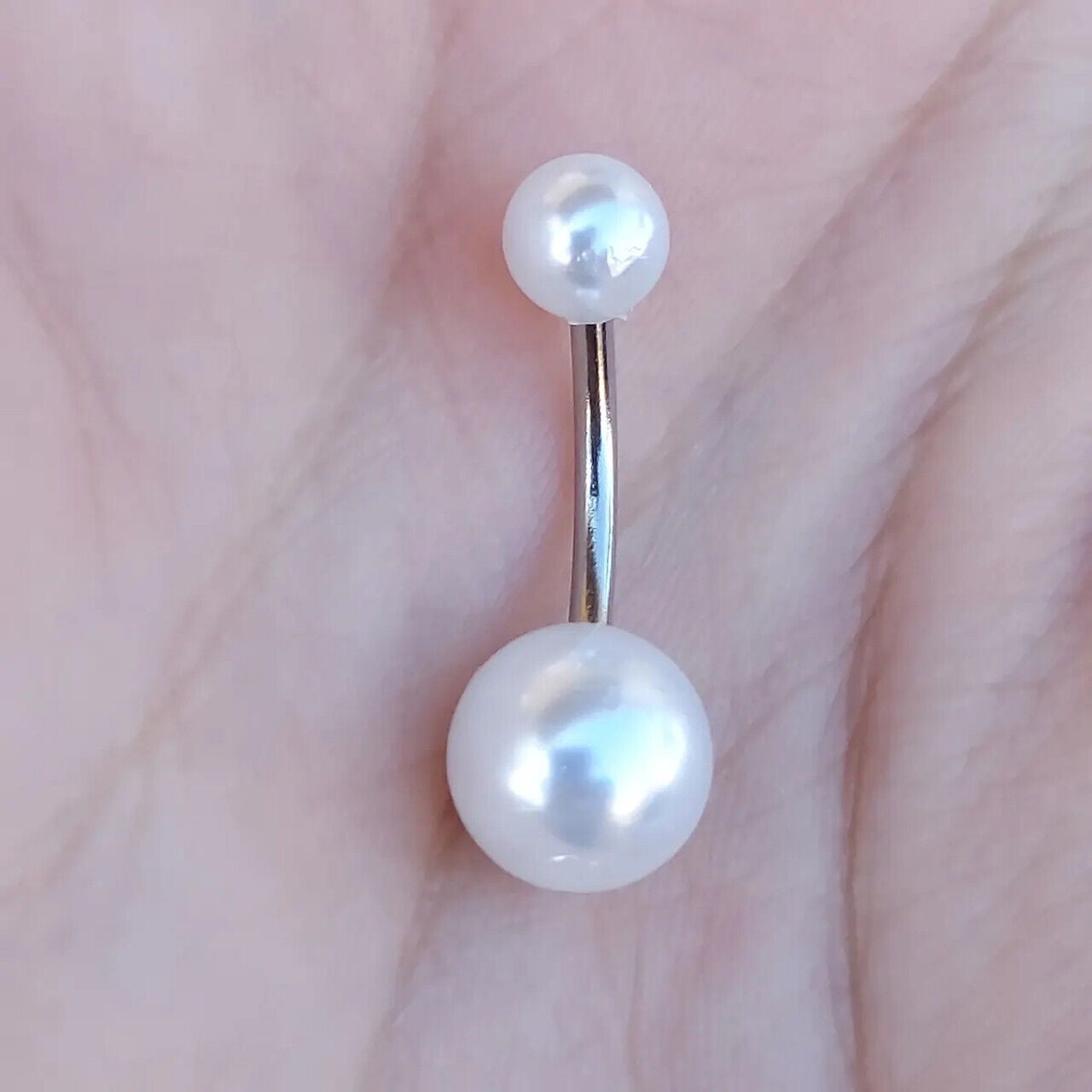 Surgical Steel Curved Barbell Ring With Pearl Acrylic Balls Surgical Steel Curved Barbell Ring With Pearl Acrylic Balls