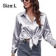thumbnail image 2 of Camisa de manga larga con botones de seda de imitación de satén para mujer Top de blusa de trabajo formal - Gris Zhivalor  BST3000040-3, 2 of 7
