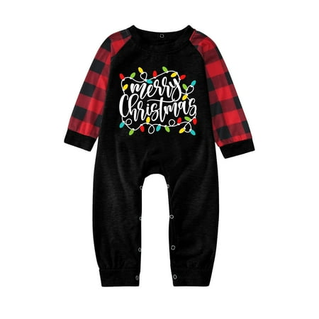 

Xinduolei Christmas Baby Letter Plaid Print Jumpsuit Romper Xmas Family Matching Pajamas Clothes