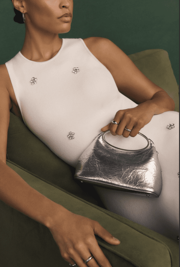 Scoop Women’s Metallic Faux Leather Top Handle Clutch, Silver Tone