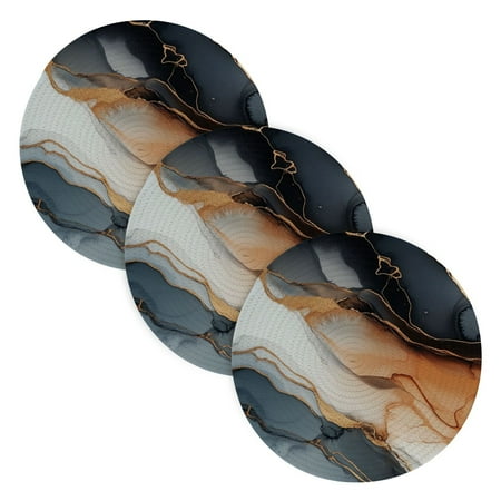 

WOBOGO Brown Gilt Marble Coil Placemats 3pcs Resistant Hot Pads Mat for Table Counter Cooking Potholder 15in