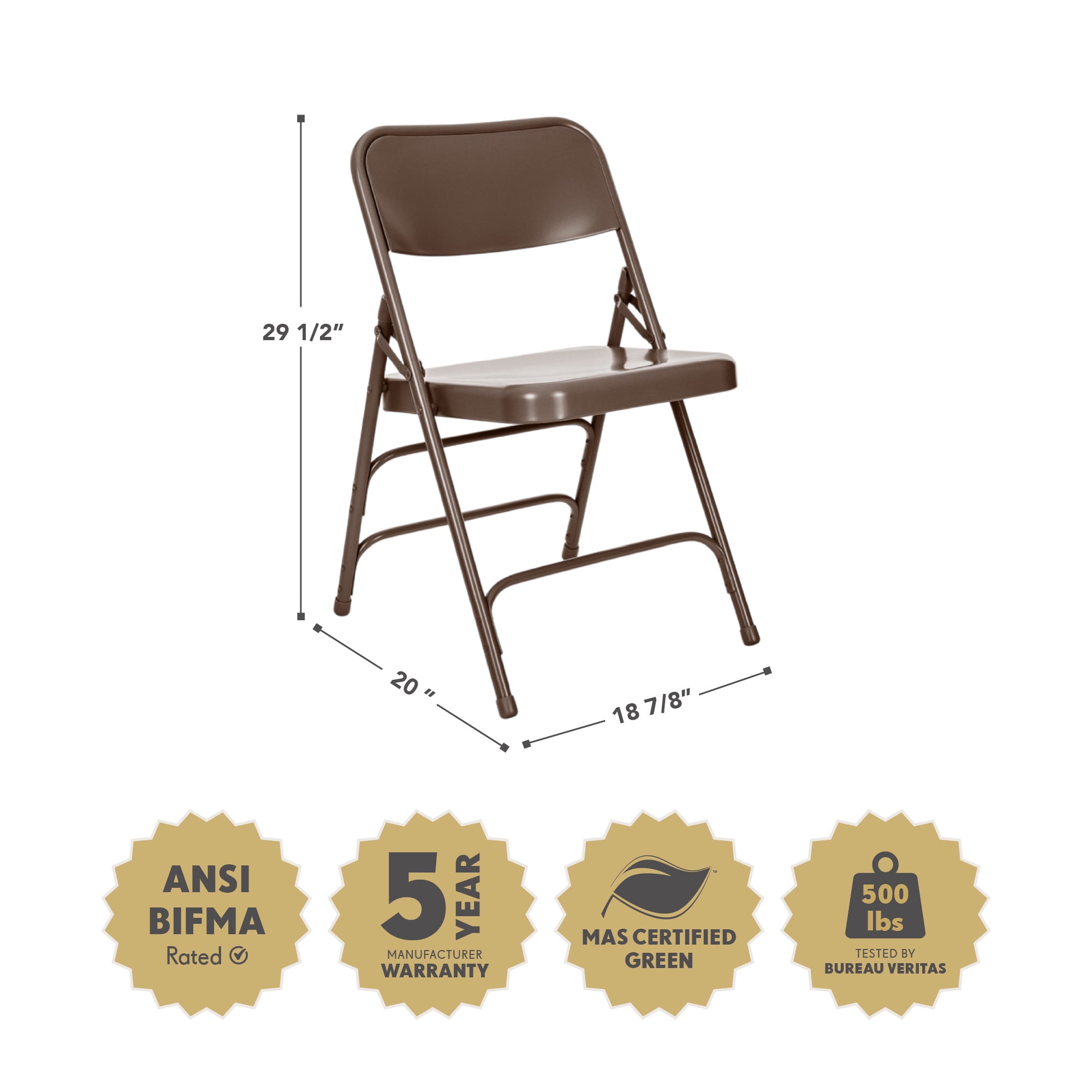 Hampden Furnishings Bernadine Collection All Metal Triple Brace Folding Chair, Brown, Pack of 4