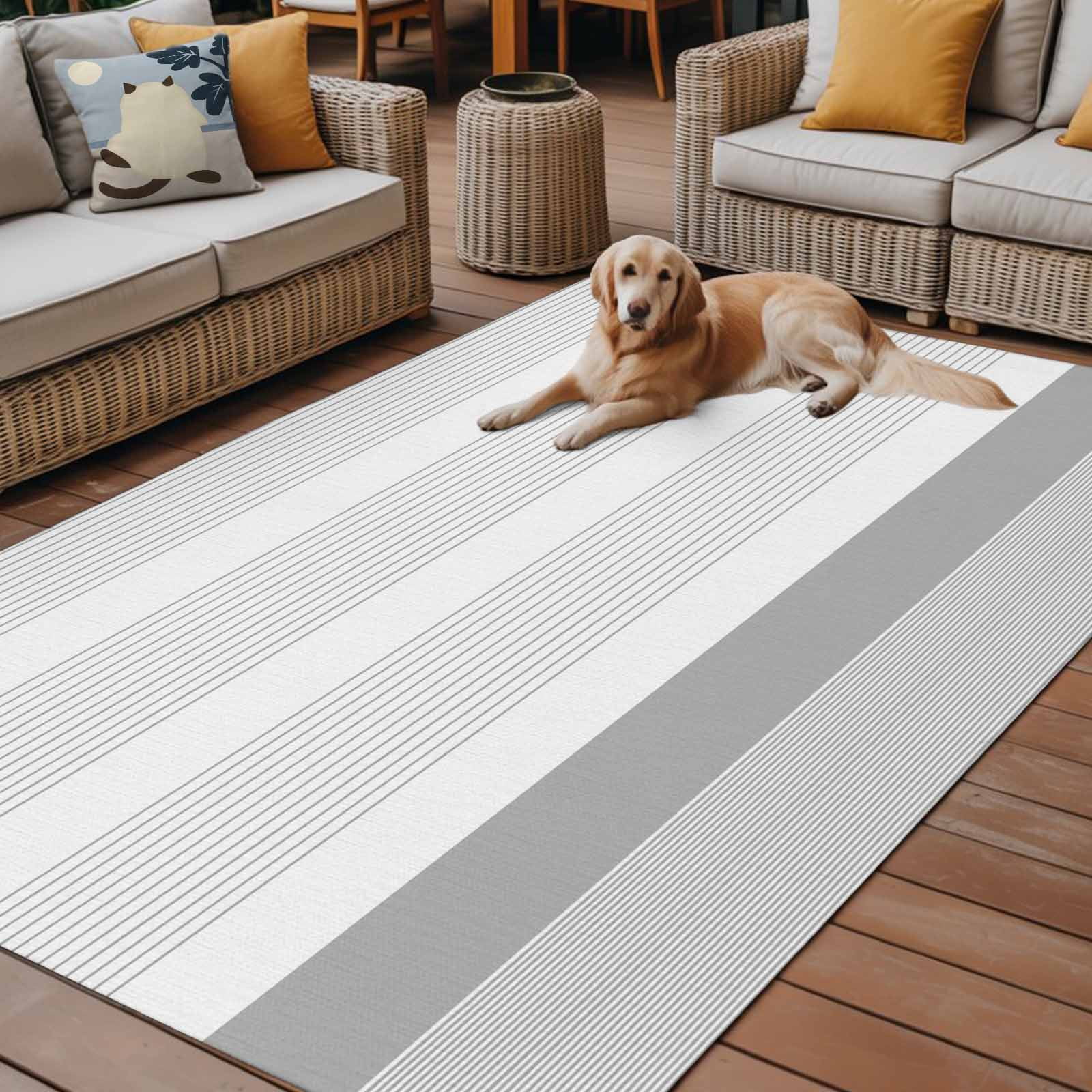 6' x 9' Outdoor Rug, Grey Stripe Outdoor Washable Rug Large Floor Carpet, Modern Abstract Monochrome Geometric Non Shedding Area Rug for Outside Patio RV Porch Deck Balcony Camping Living Room