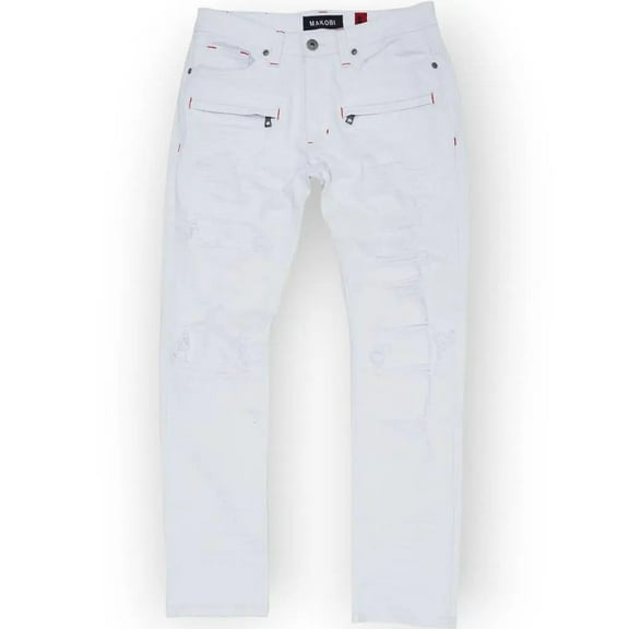 Makobi Men Shredded Jeans (White)