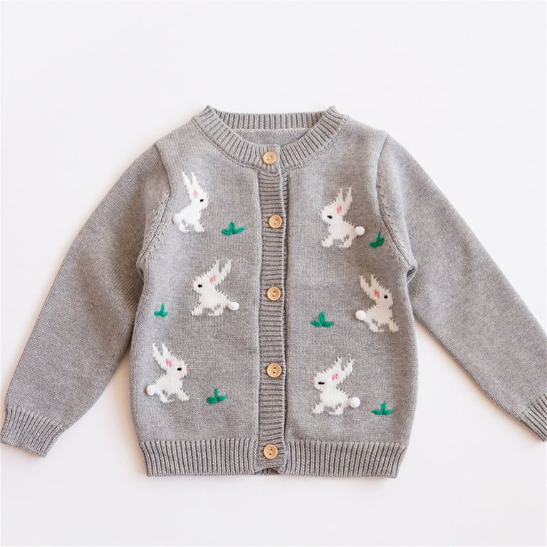 Bainana Girls Cardigan Toddler Rabbit Print Long Sleeve Crew Neck