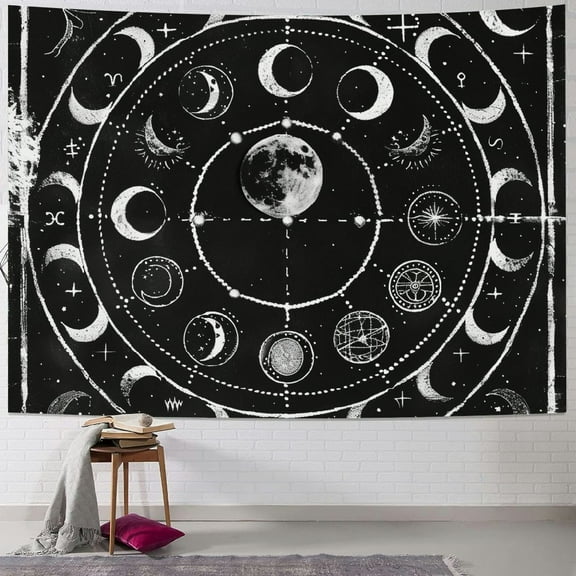Autua Moon Phases Zodiac Signs Tapestry Wall Hanging Unique Style Graphic Tapestries Home Decor Art Living Room Bedroom Dorm 40x30inch