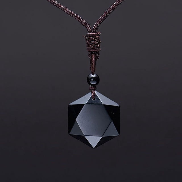 Collar con colgante de obsidiana con piedra energética de péndulo espiritual natural, serie estrella, estrella hexagonal, mar, seis estrellas Mong, cadena para clavícula