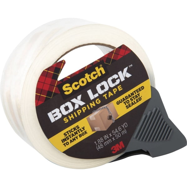 Scotch Box Lock Packaging Tape - 54.60 yd Length x 1.88' Width - Dispenser Included - 1 Roll - Clear