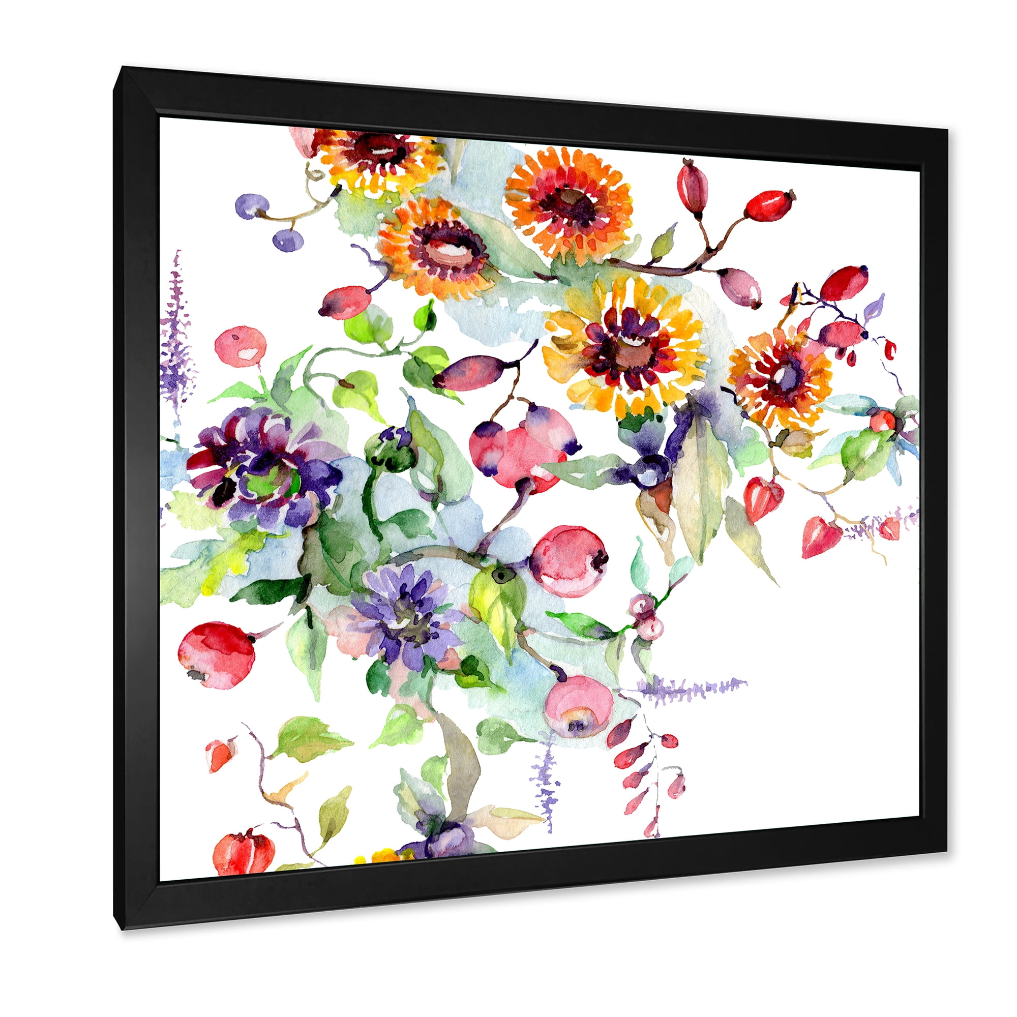 Wildflowers and Vibrant Wild Spring Leaves XI 16 in x 16 in Framed Painting Canvas Art Print, by Designart