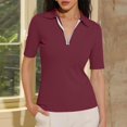 thumbnail image 1 of Chemises pour Femmes Vêtements pour Femmes Ndbuld chandail-Over Uni à Col Rabattu avec Fermeture Éclair Manches Courtes en Liquidation à Moins de 10, Rouge, G, 1 of 7